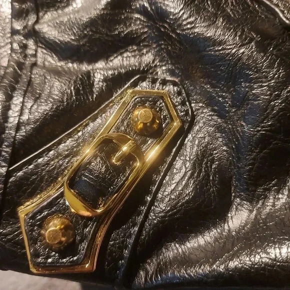 Black Vegan Leather Moto City Satchel Bag with Tassels Removable Strap - Picture 15 of 15